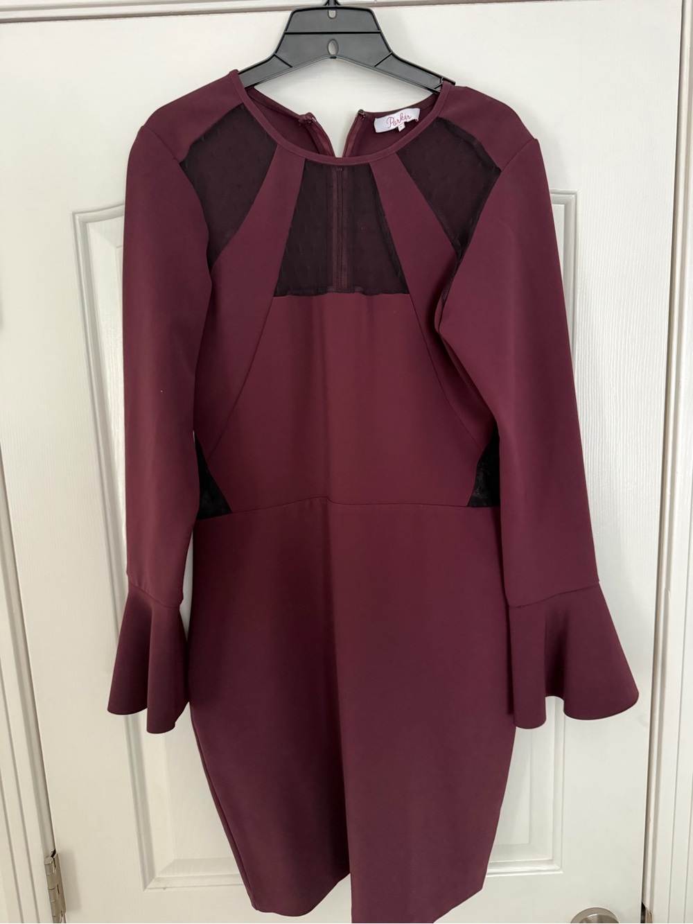Parker Swissdot Mesh Insert Sz L Burgundy Dress $325 New